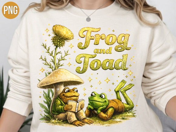 Frog and Toad Gold Glitter PNG Design