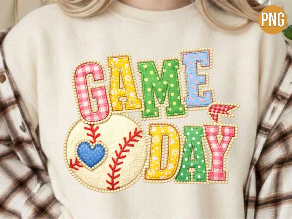 Patchwork Game Day Baseball PNG Design