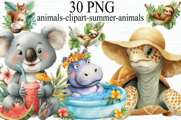 Summer Animals Clipart Bundle PNG: Elevating Digital Creativity with Hand-Painted Charm