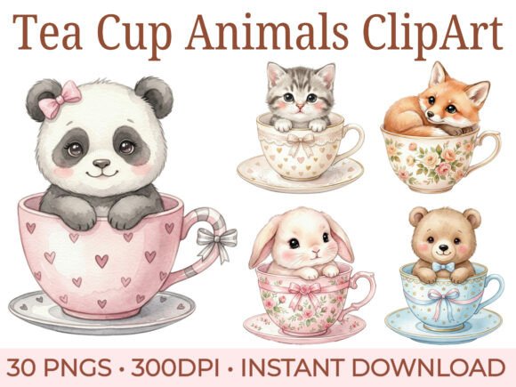 Teacup Animals PNG Bundle for POD Sellers